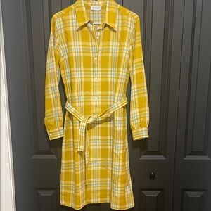 Vintage Irish Wool Shift Yellow Plaid Shirt Dress